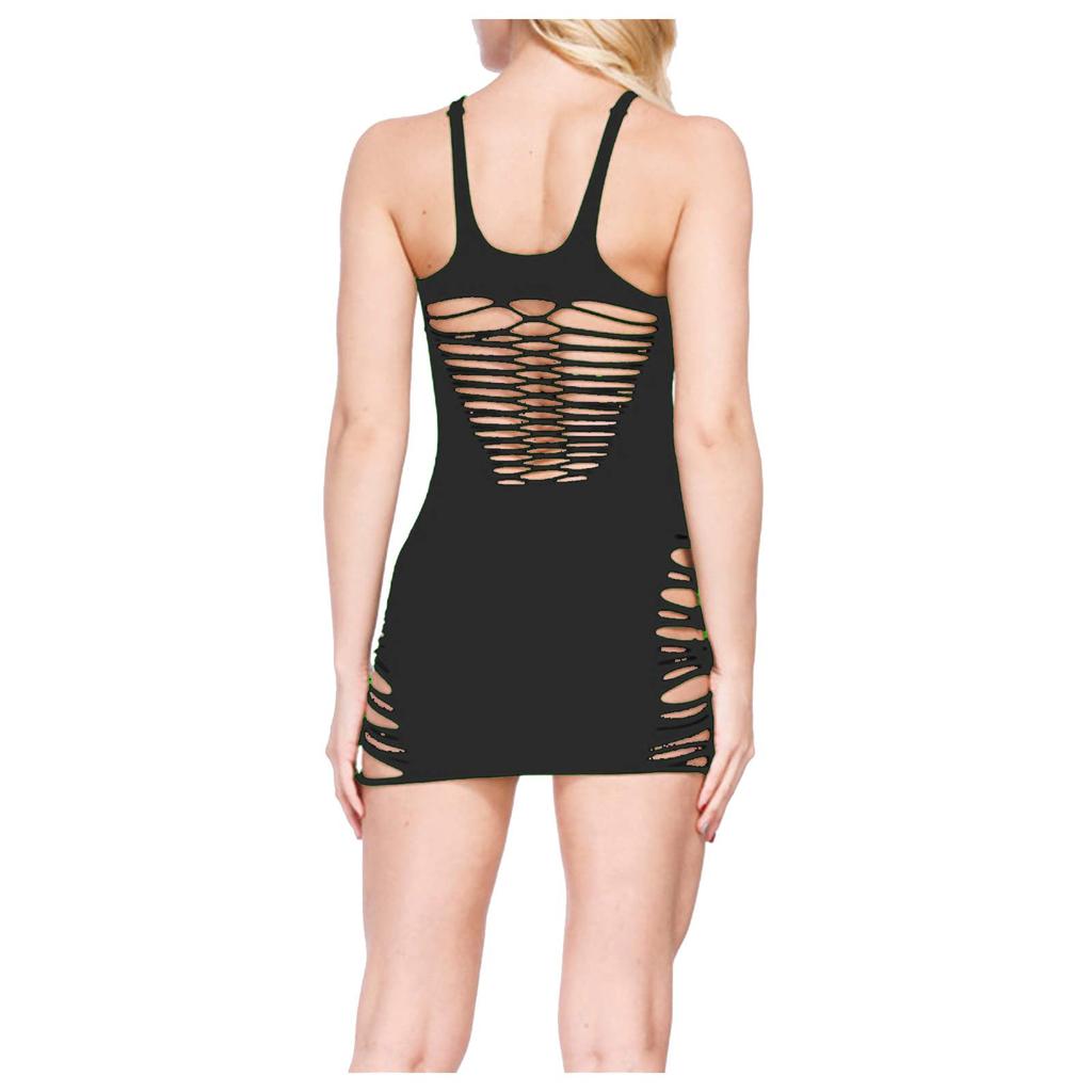 Stretchy Cutout Mini Dress Sleeveless Bodycon Lingerie Clubwear Sheer Mesh Fabric Slim Fit Nightwear
