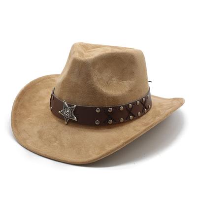 Ins Style Western Cowboy Hat Ethnic Style Tibetan Top Hat Jazz Hat Suede Crimped Badge Felt Hat
