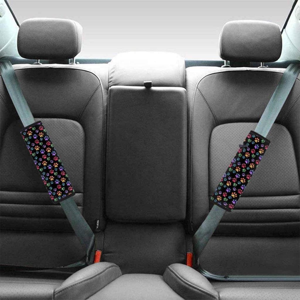 Two-Piece Dog Paw Print Seat Belt Pads for Sedans and SUVs