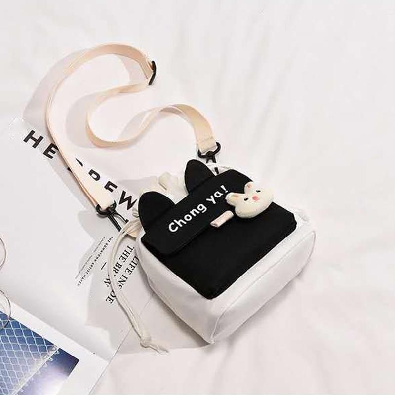 Cute Canvas Bag New Solid Color, Small Ear Crossbody Bag Women's Ins Style Large Capacity Crossbody Bag