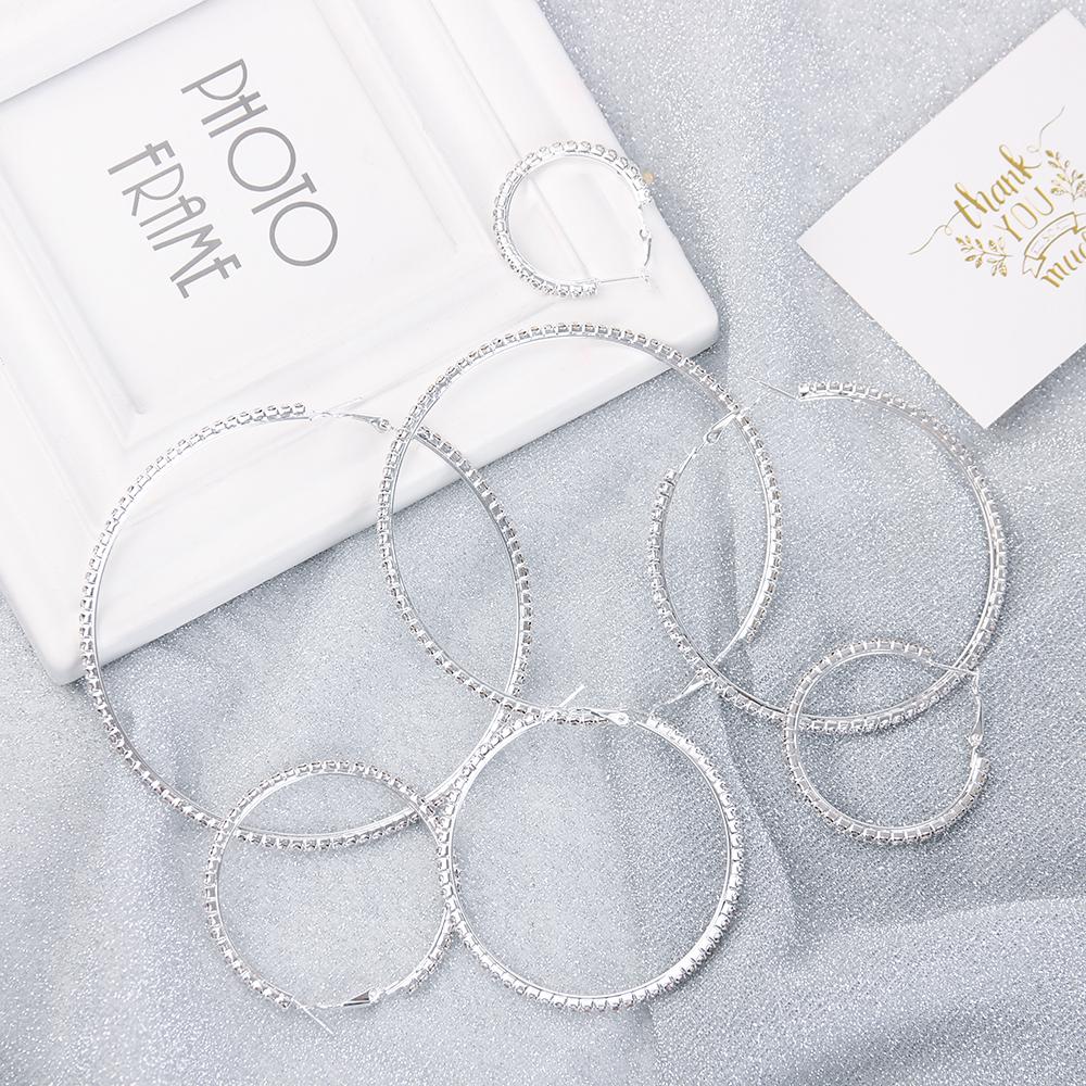 Fashion Round Circle Silver Gold Drop Earrings Ear Stud Dangle Jewelry Crystal Hoop Earrings