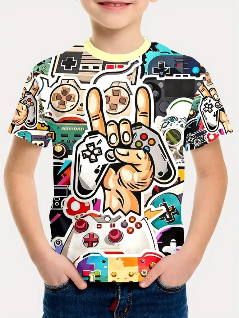 T-Shirts for Boys Short Sleeve 3D Gamepad Print Kids Summer Clothes Casual Fashion O-Neck Boys Tshirt Tops Children's Clothing