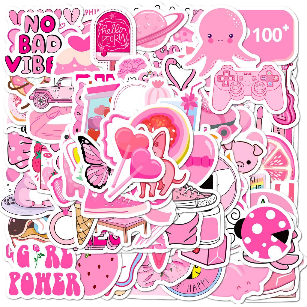 100 Adesivos Pequenos Tamanho 4cm Rosa Mistura e Combine VSCO Cor Mistura e Combine Rosa Adesivos Grafite Estilo Menina