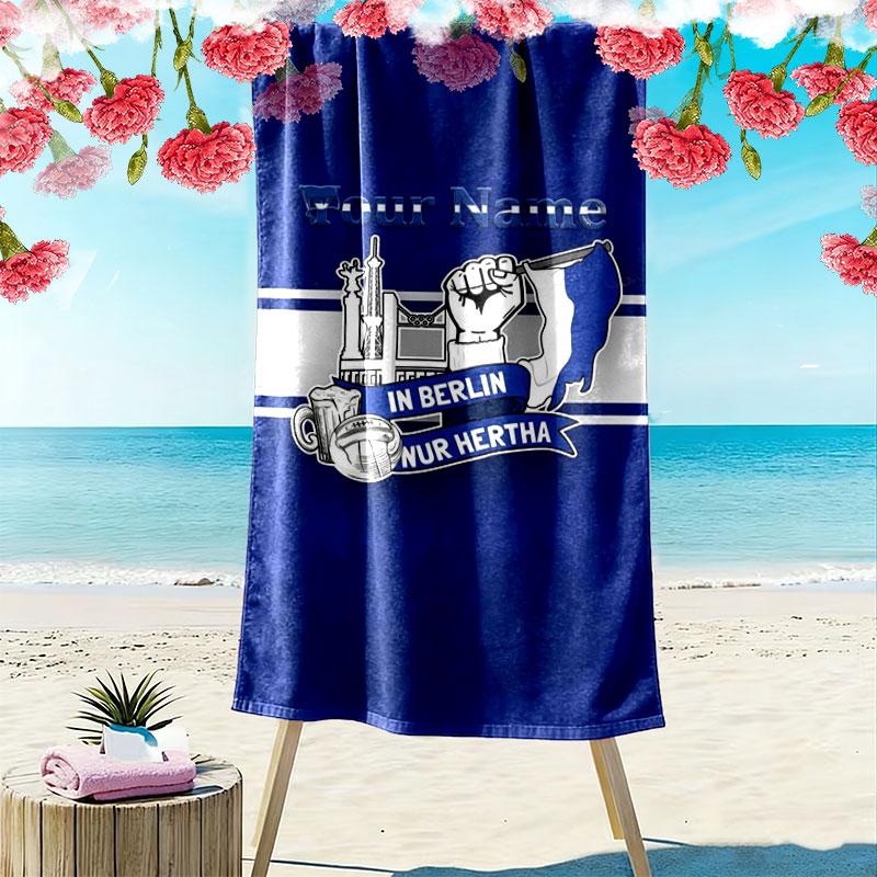 Hertha BSC Custom Name Print Beach Towel, Large Soft Quick Dry Towel for Beach Camping Swimming