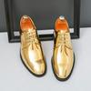 Britain Fashion Men's Pointed Mirror Pu Leather Gold Silver Casual Dress Homecoming Shoes Male Formal Wedding Oxfords Footwear