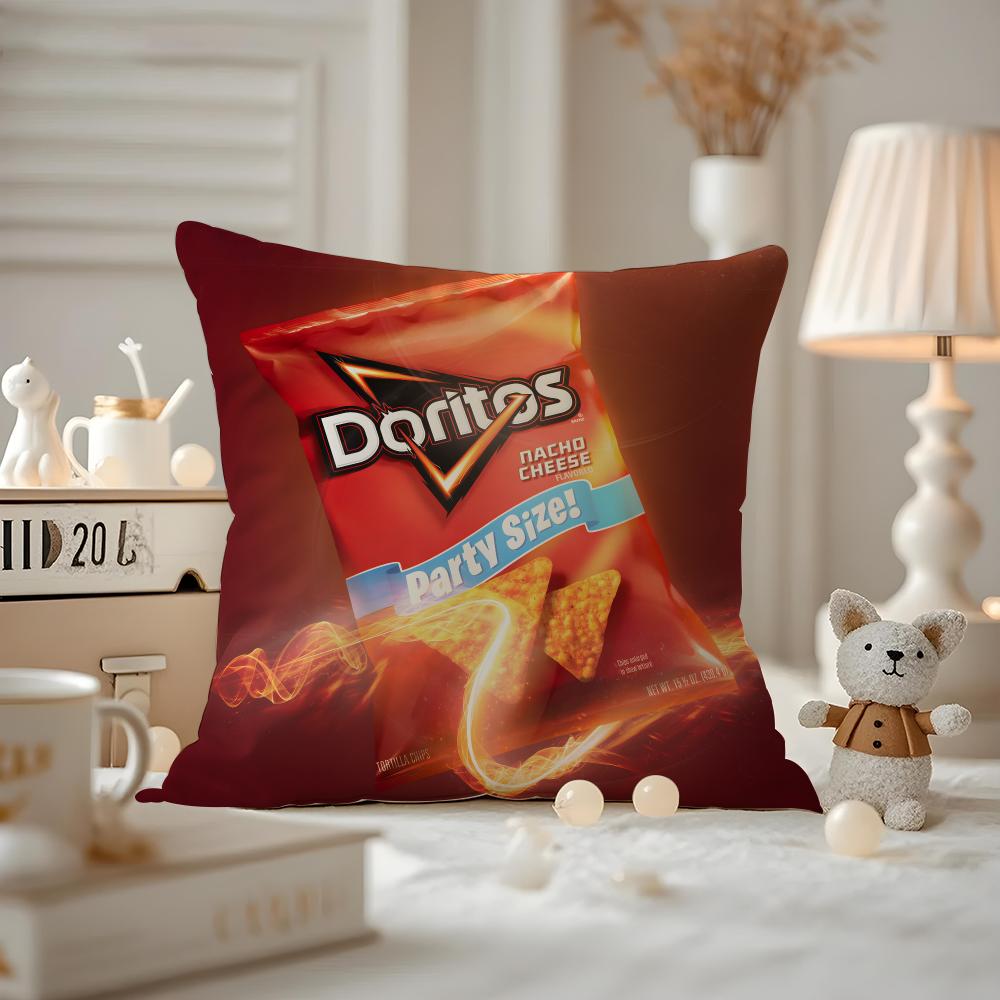 Funda de Cojín Divertida D-Doritos Chips Funda de Almohada Anti-ácaros Cremallera invisible felpa corta sedosa Funda de Cojín para Sofá