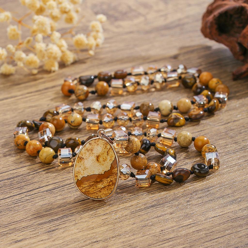 Chaîne de pull en pierre naturelle, polyvalente pour l'automne et l'hiver, collier long, bijoux bohèmes