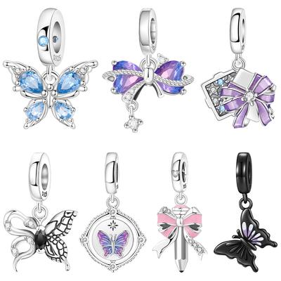 Original Charms Copper Purple Butterfly Pendant Blue Bow Adhesive Star Beads Fit Bracelet Women Jewelry Diy Valentine Gift