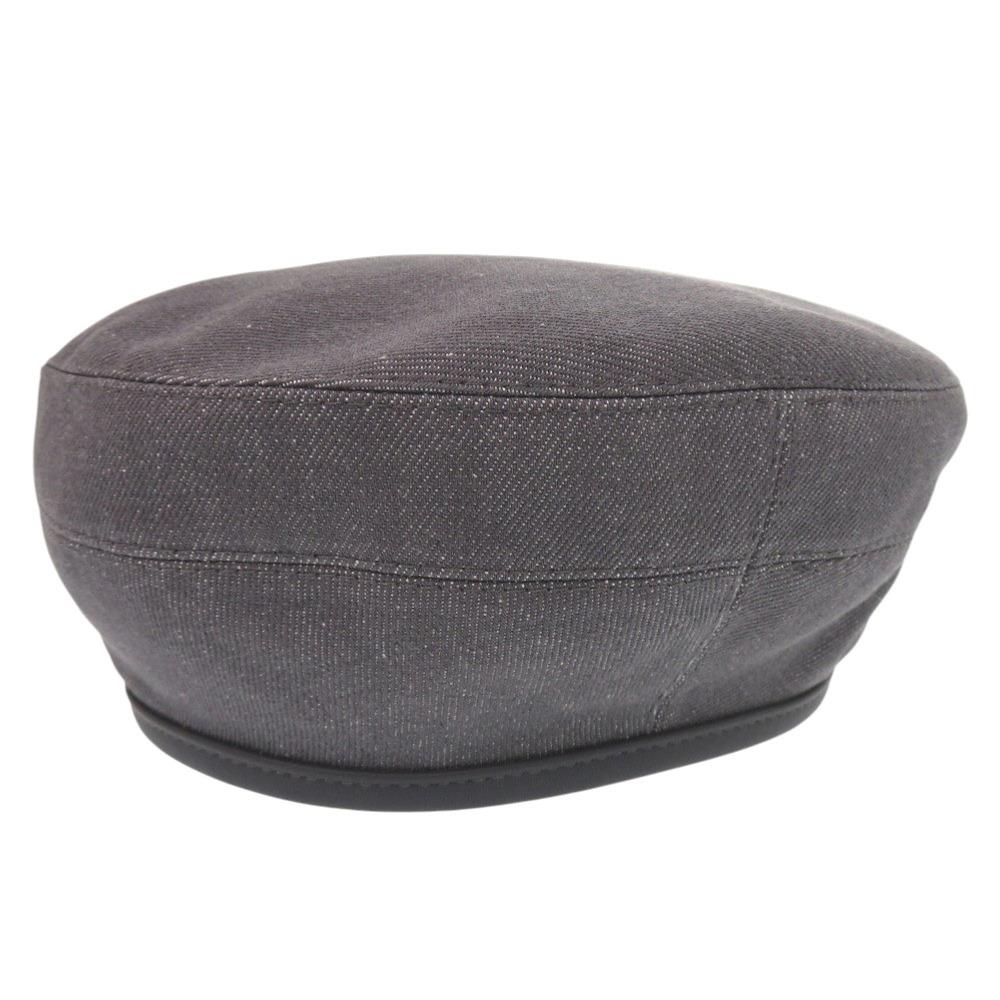 Used AUTHENTIC HERMES Saint Honoré Denim Serie Button Beret hat gray cotton Calf