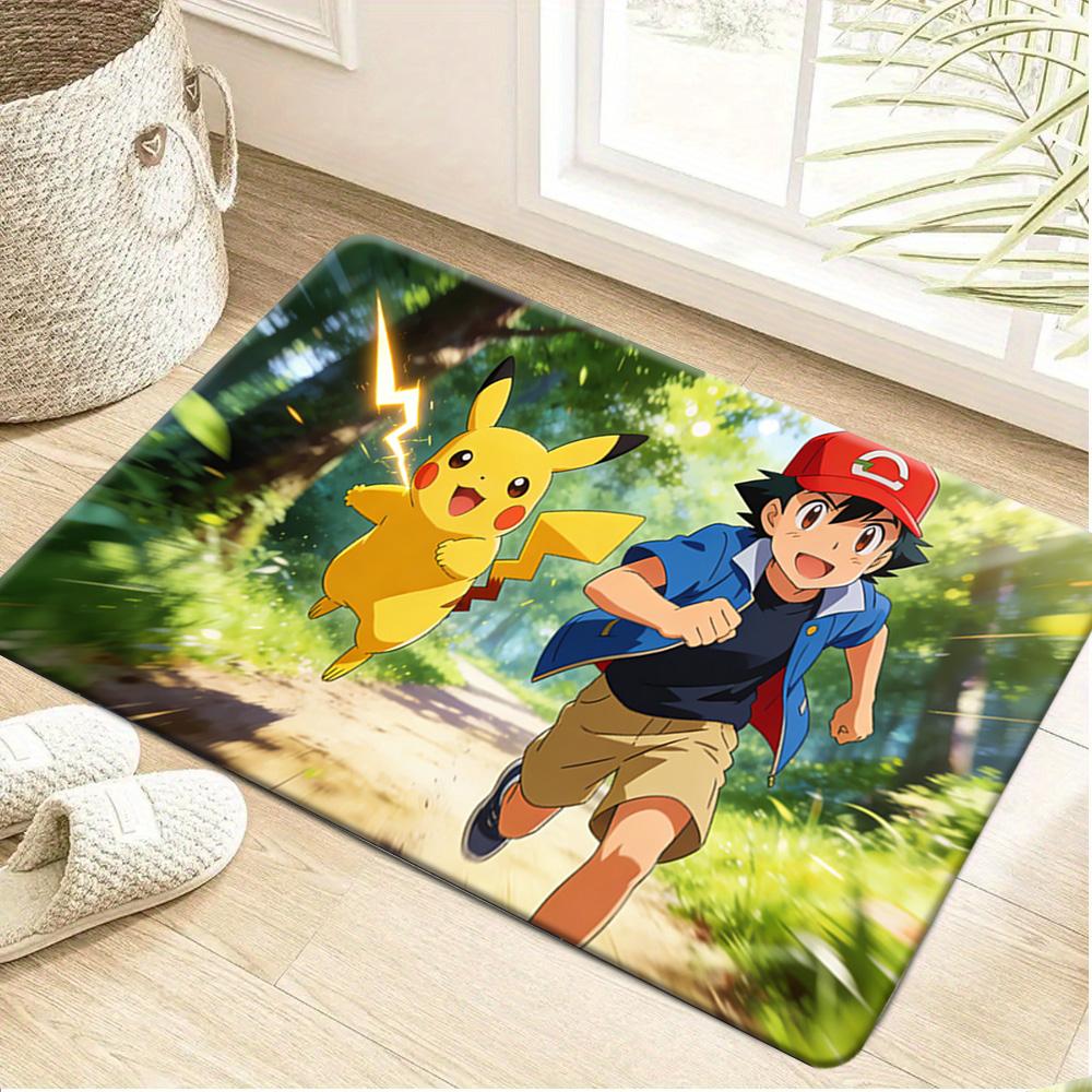 Pokemon Pokeball Style Cute Pikachu Inside Pokeball Print Soft Non-Slip Absorbent Home Bathroom Entryway Floor Doormat Rug
