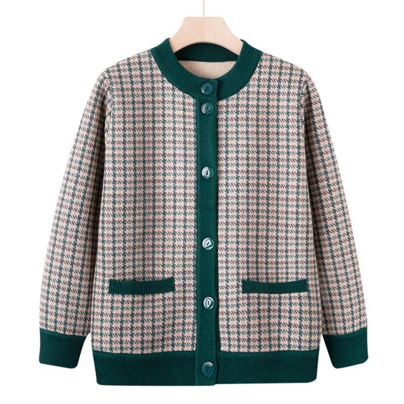 

Женская трикотажная куртка-свитер для среднего и пожилого возраста, осень, возраст 0, одежда для мамы, флисовый утолщенный кардиган, свитер для бабушки на осень и зиму 5XL (recommended 150-82.5kg) зелёный