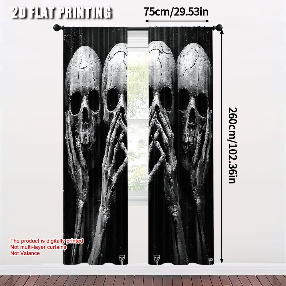 2 ks   Závěsy Rolety 2D potisk Černá lebka Potisk 100% Polyester (bez tyče) Věci na úklid Použití do ložnice