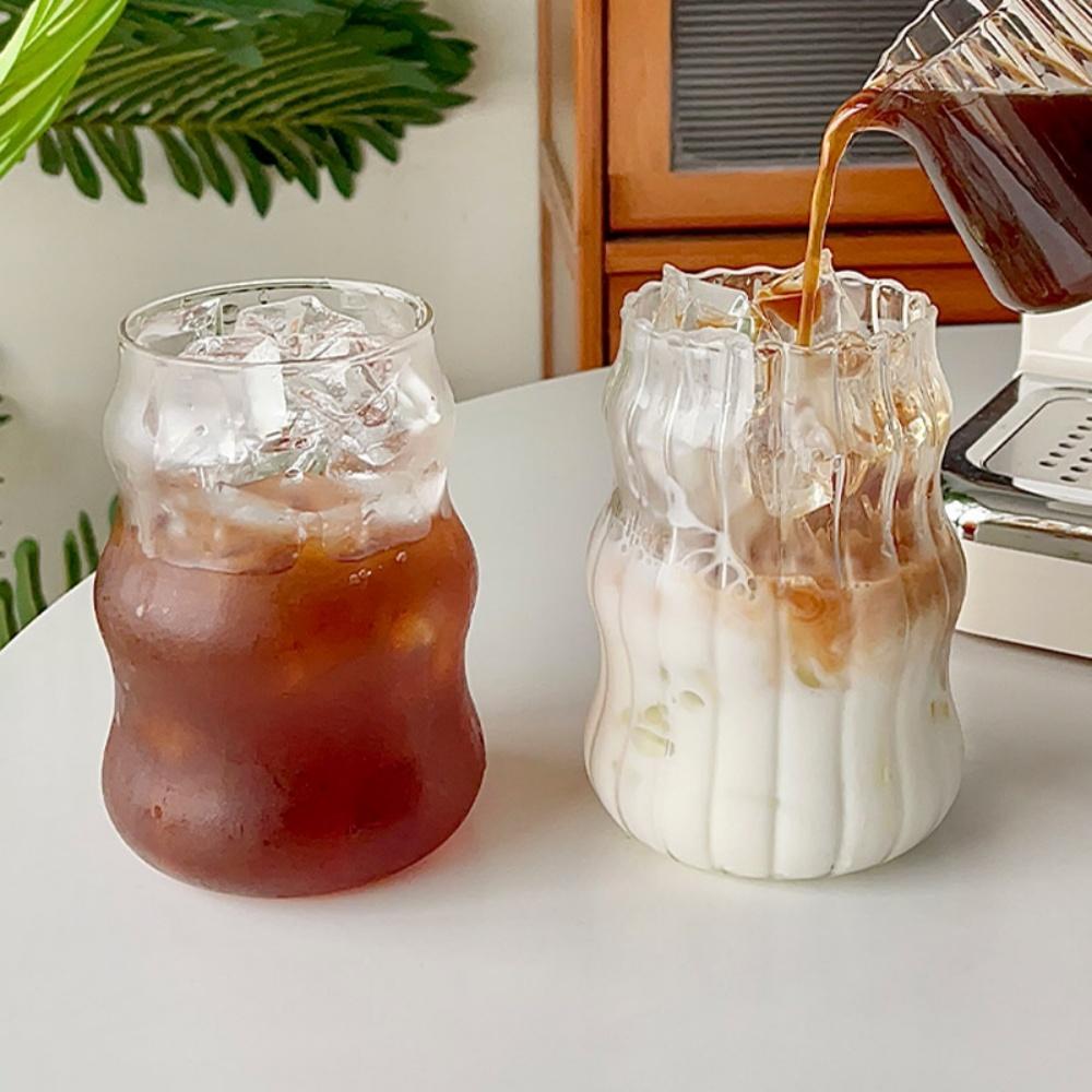 1pc Transparant Drinking Glass Cup Wave Shape Iced Coffee Tumbler Cup Juice Milk Tea Mug Drinkware Water Glasses Ripple Mug