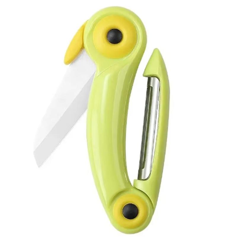 

1 шт. портативный мини-нож для фруктов из нержавеющей стали, ножи для чистки, карманный складной нож для пикника, резак для фруктов с рисунком птицы, кухонный инструмент для овощей зелёный