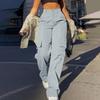 Streetwear Basic Buckle Cargo Pants Women Trousers Solid Straight Leg Big Pockets Baggy Sweatpants Chic