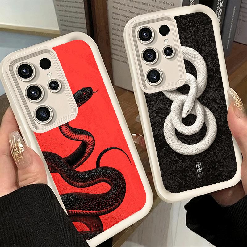 Coque de téléphone pour Samsung Galaxy S26 S25 Ultra S24 FE Coque Serpent Noir Doodle S23 Plus S22 + S21 S20 5G Silicone Souple Funda