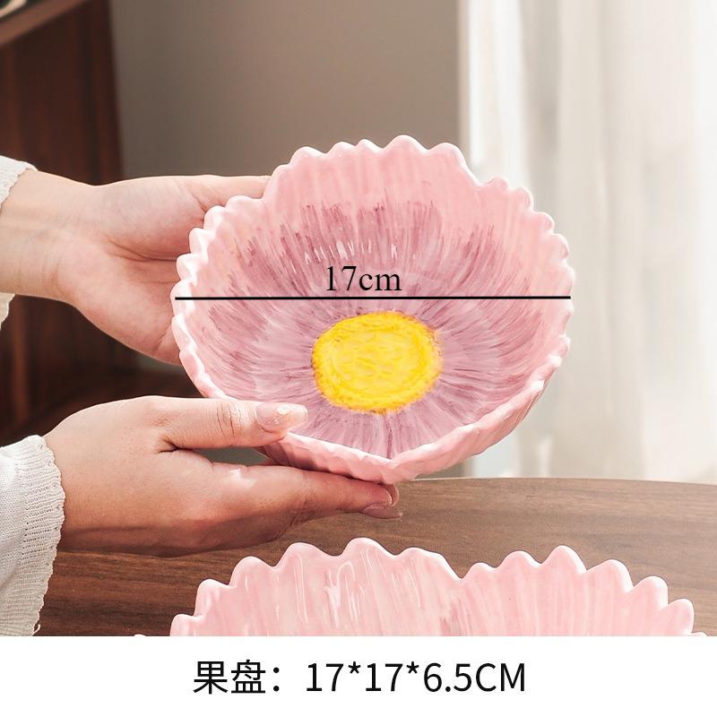 Flower Shaped Ceramic Fruit Plate Dessert Plate Salad Bowl Decorative Plates Candy Dish Snack Bowl Dim Sum Dish Storage Tray
