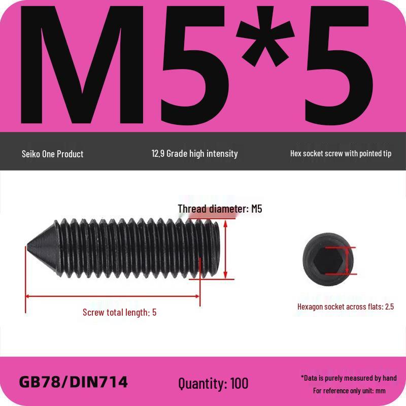12.9 Grade Pointed Set Screw Grub Set: Headless Screws M3 M4 M5 M6 M8 M10