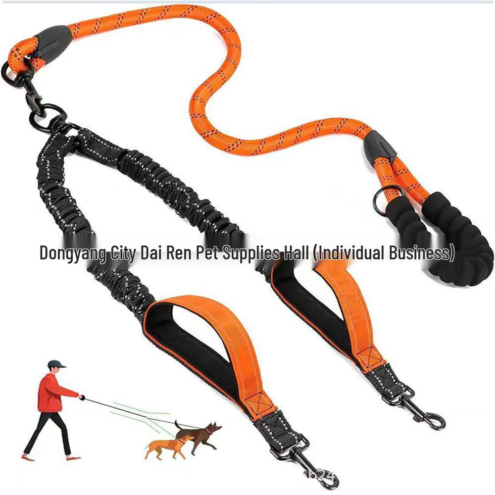 Cross-Border 360° Rotating Reflective Retractable Dual Dog Leash оранжевый