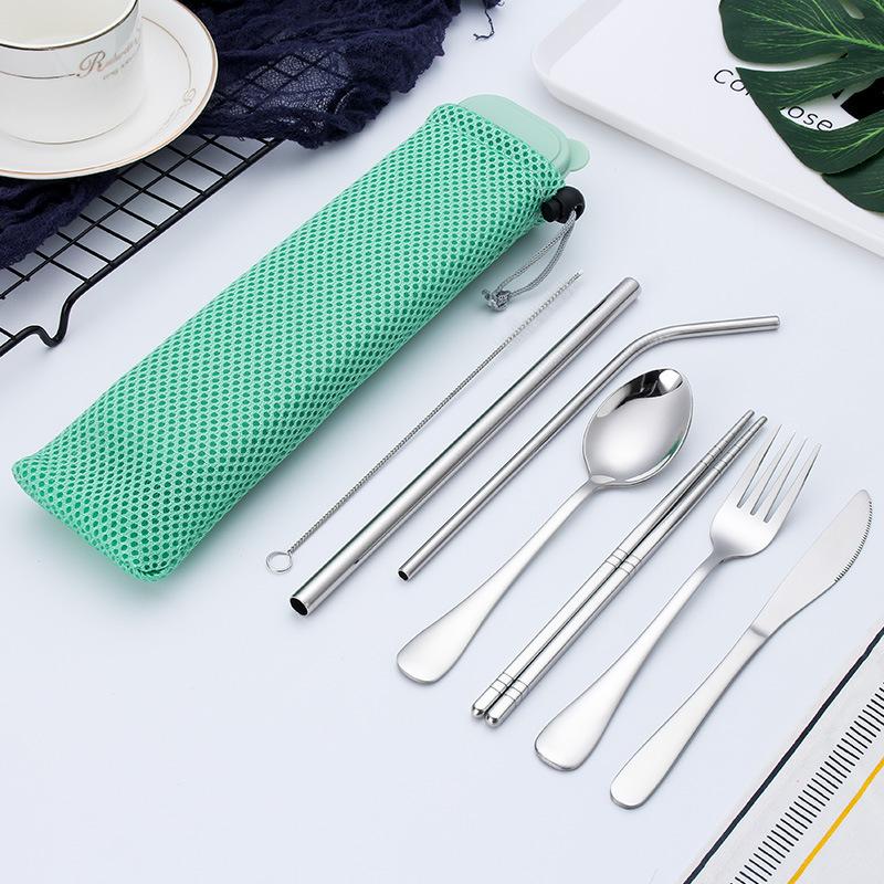 Portable Travel Cutlery Set Stainless Steel Tableware Storage Box Bag Kitchen Home Dinnerware Straw Chopstick Spoon Fork