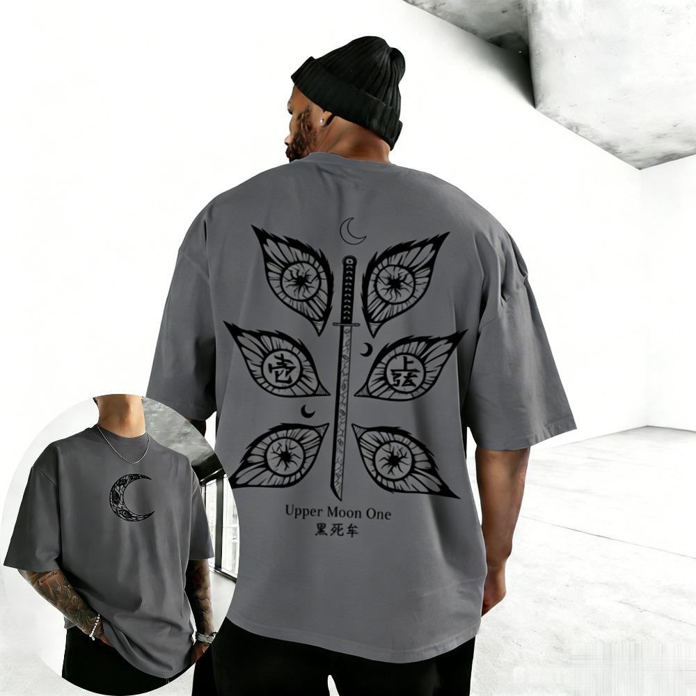 Unisex Pure Cotton T-shirt Demon Slayer Kokushibo 2026 Summer Harajuku Anime Printed Round Neck Loose Family Short Sleeved Top
