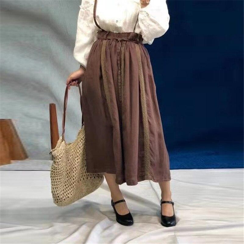 

Johnature Бавовняна білизна Вінтажна вишивка Ремінець Спідниці жінки влітку вільні жіночі спідниці One Size коричневий