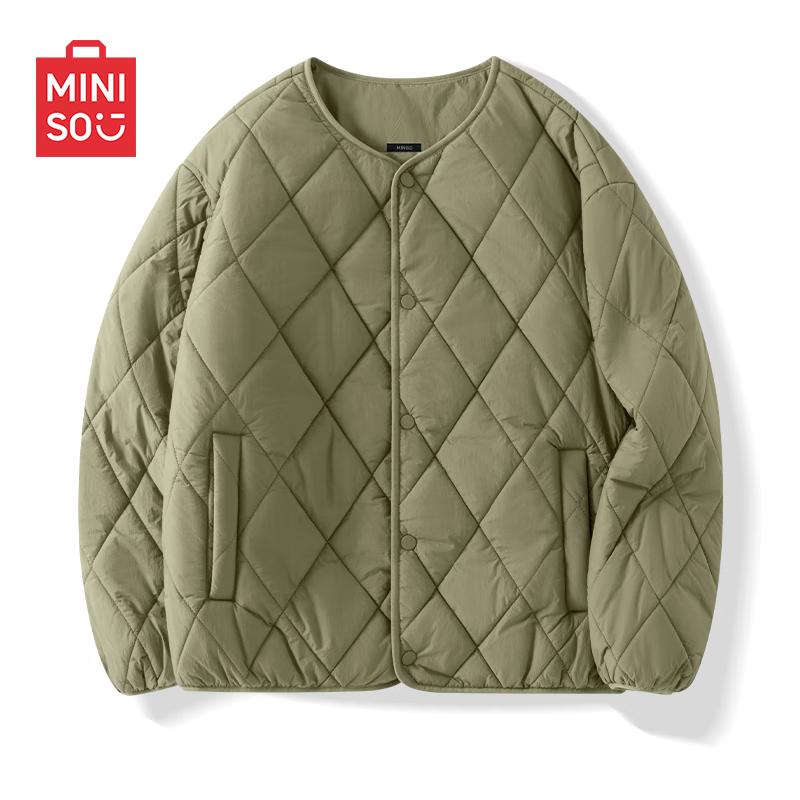 MINISO Men's Collarless Fleece-Lined Padded Jacket