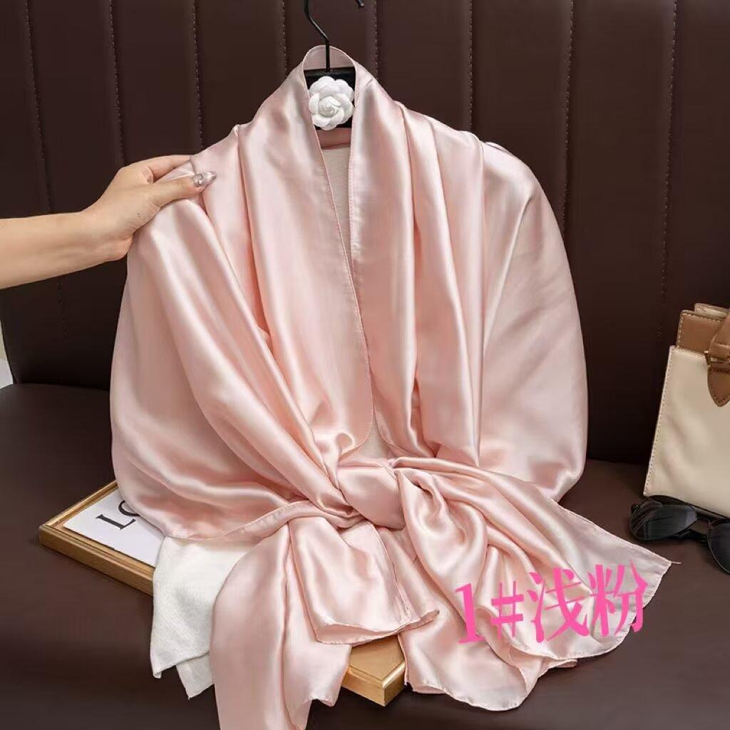 Universal in all seasons, solid-color simulated silk scarf for women, small neck decoration, versatile for women, long silk scarf, shawl for women