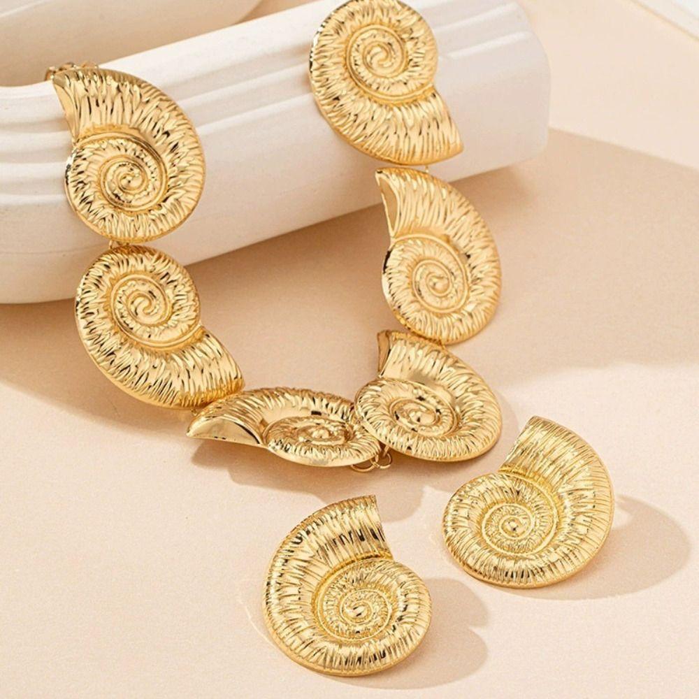 Metal Conch Collar Pendant Luxury Trendy Necklace Earring Set European American Style
