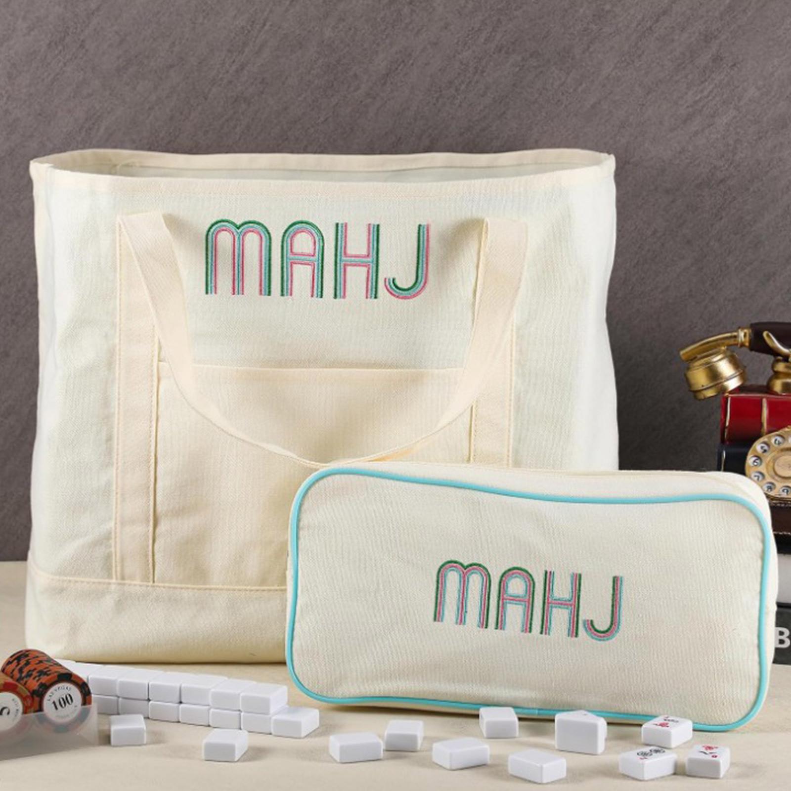 

2 шт. Вышитая холщовая сумка-тоут для маджонга (Большой и Размер) Пустая карточная сумочка Вышитая сумка для маджонга Для мафангов One Size