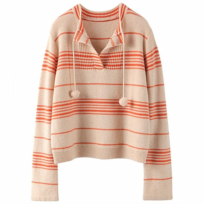 

Вязаный свитер женщины свободны ранней весной и осенью топ 2022 Корейский западный полосатый свитер пуловер осень и зима свитер