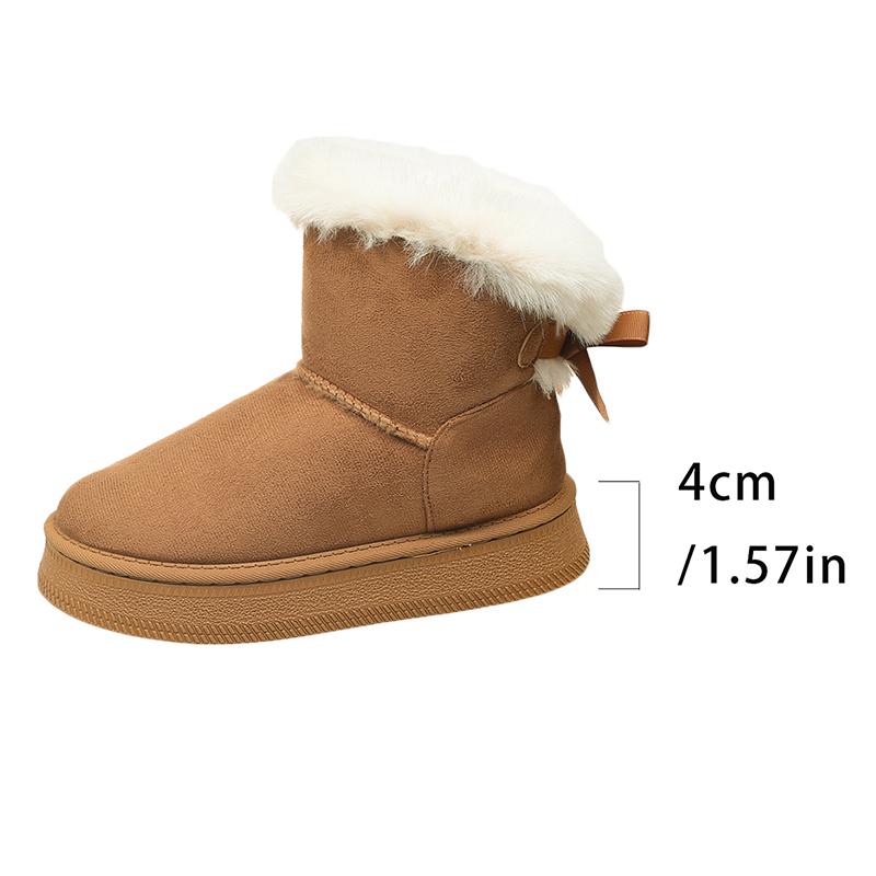 Fashion Winter Cozy Faux Wool Snow Boots for Women Thick Sole Fur Cotton Padded Shoes Woman Bowknot Decor Plush Platform Ankle Booties