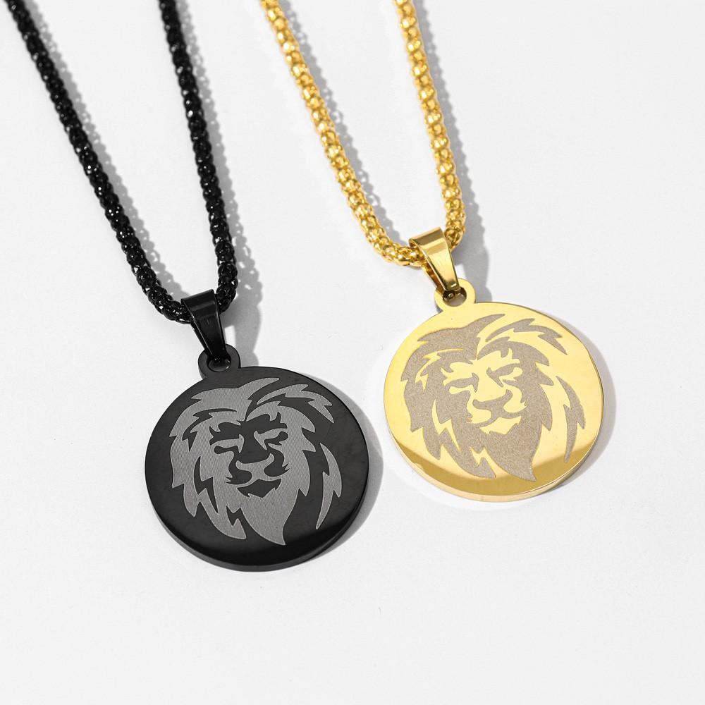 New Fashion Engraved Lion Pendant European and American Animal Men's Necklace