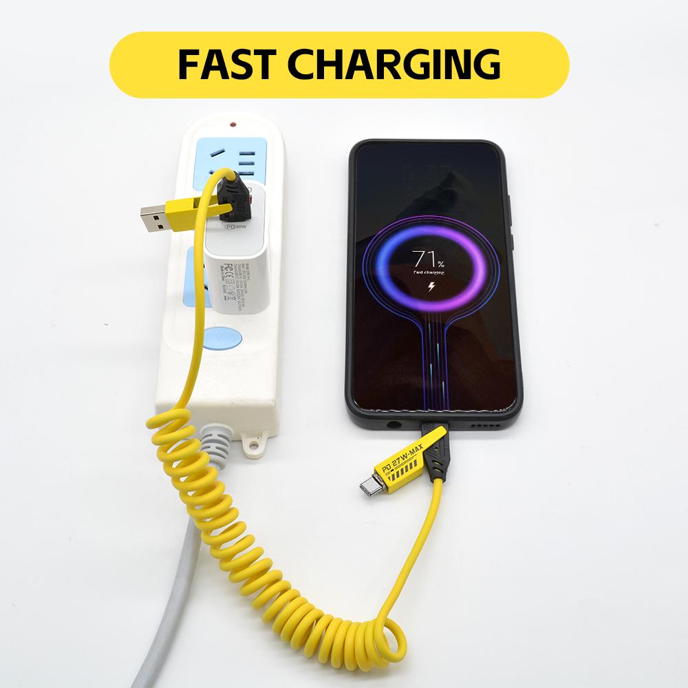 65 W 27 W PD Schnellladung 4-in-1 USB auf Typ-C auf Typ-C auf iOS 8-Pin Gewickelt Einziehbarer USB-Ladekabel für Telefon Auto Lautsprecher