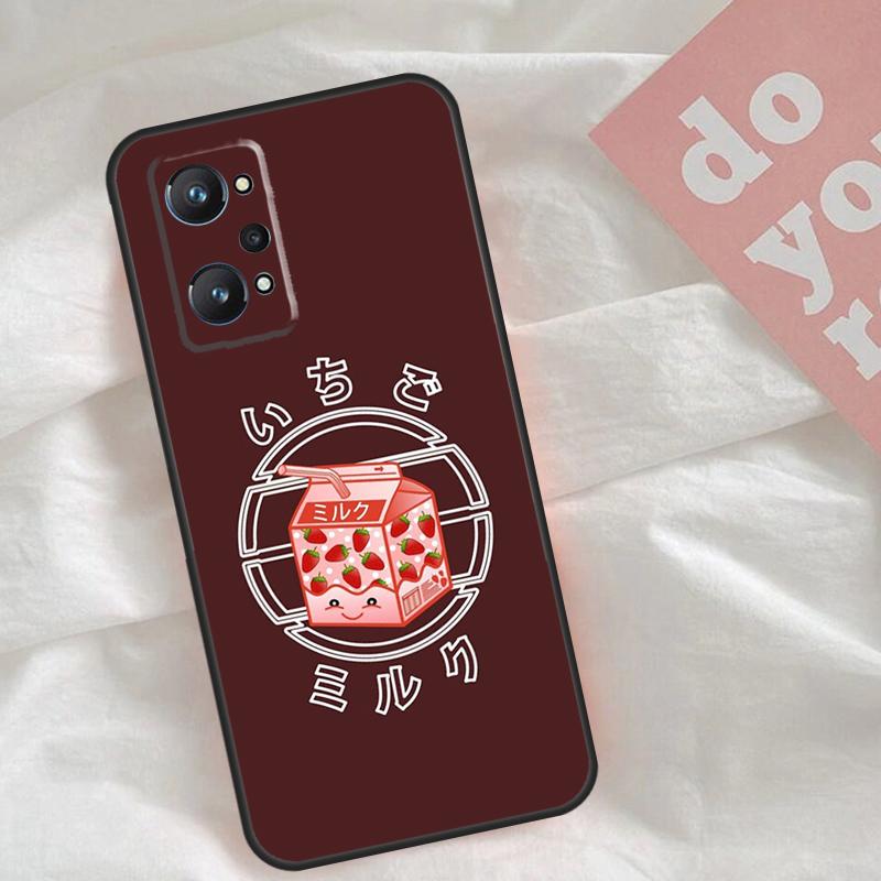 Cute Strawberry Milk Box Case For Realme C65 C67 C71 C63 C61 C55 C51 C53 C35 C75 11 12 13 14 15 Pro Plus GT6 GT7 Pro