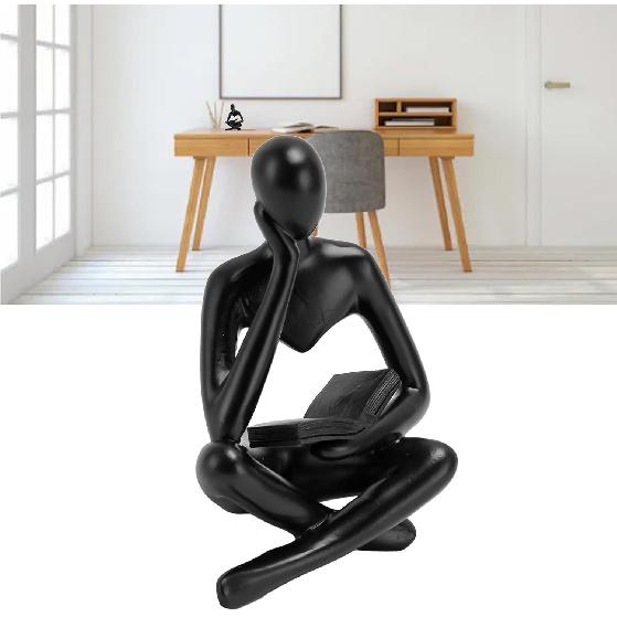 AUNMAS Thinker Reading Statue, Abstract Resin Sitting Figure Ornament for Living Room Cabinet Decoration (Black)