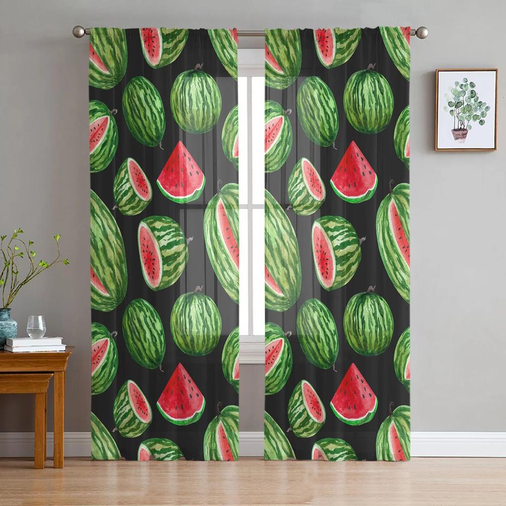Watermelon Fruit Cartoon Sheer Curtain for Bedroom Tulle Voile Curtain for Kitchen Living Room Decor Window Treatment