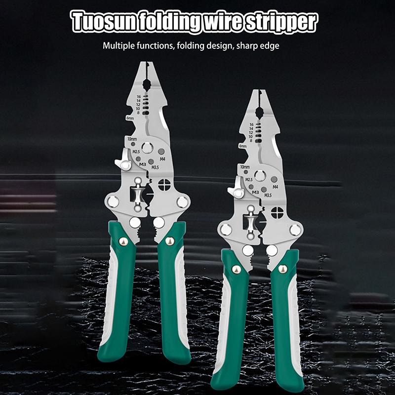 1Pcs Multifunctional Foldable Wire Stripper Crimper Cable Cutter Pliers Electrician Cable Cutting Wiring Pulling Stripping Tools