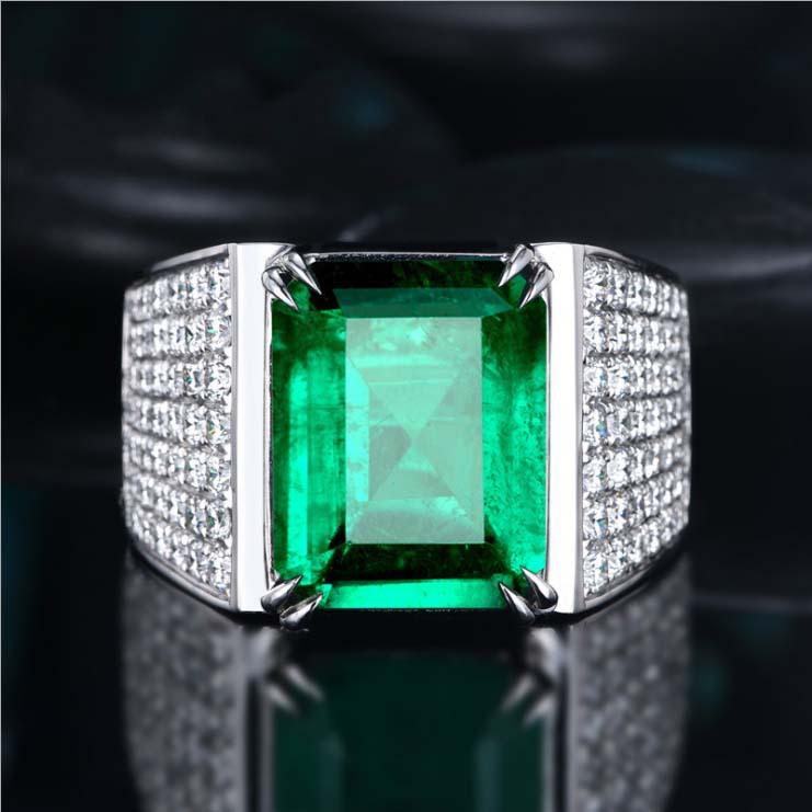 8-Carat Men's Emerald-Style Open Ring with 18k Gold and Imitation Diamonds