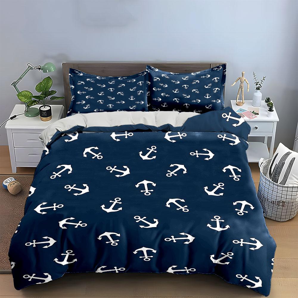 White anchors on navy. Bedding sets Duvet cover sets Duvet covers Pillowcases(1 * Duvet Cover 2 * Pillowcases without duvet insert)