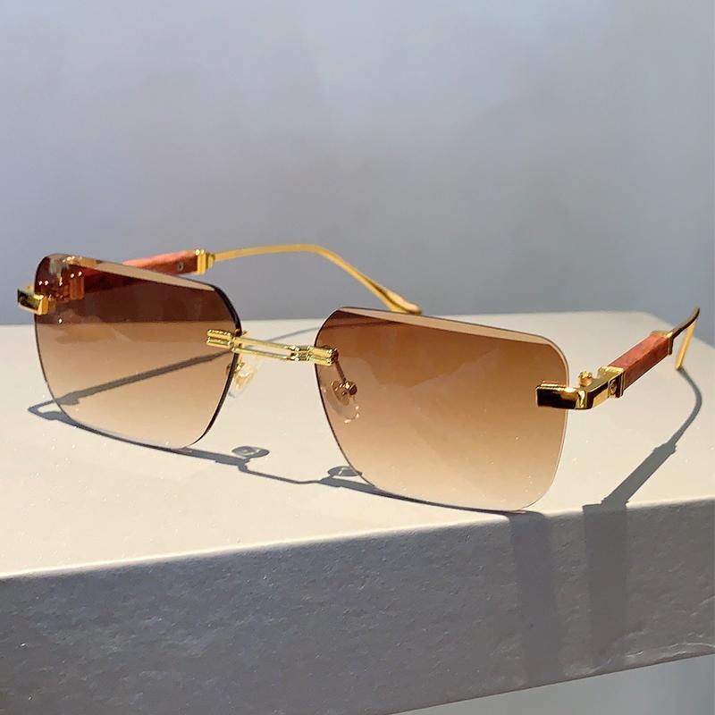 Rimless Rectangle Sunglasses Men Stylish Vintage Gradient Ocean Lenses Eyewear  New Trendy Brand Design Women Shades