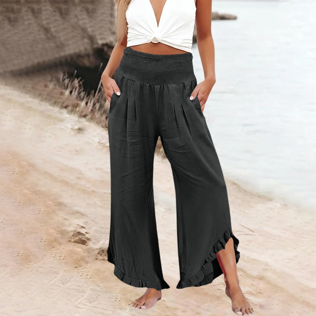 Womens Palazzo Pants Summer Casual Flowy Wide Leg Trousers Beach Travel Vacation Outfits