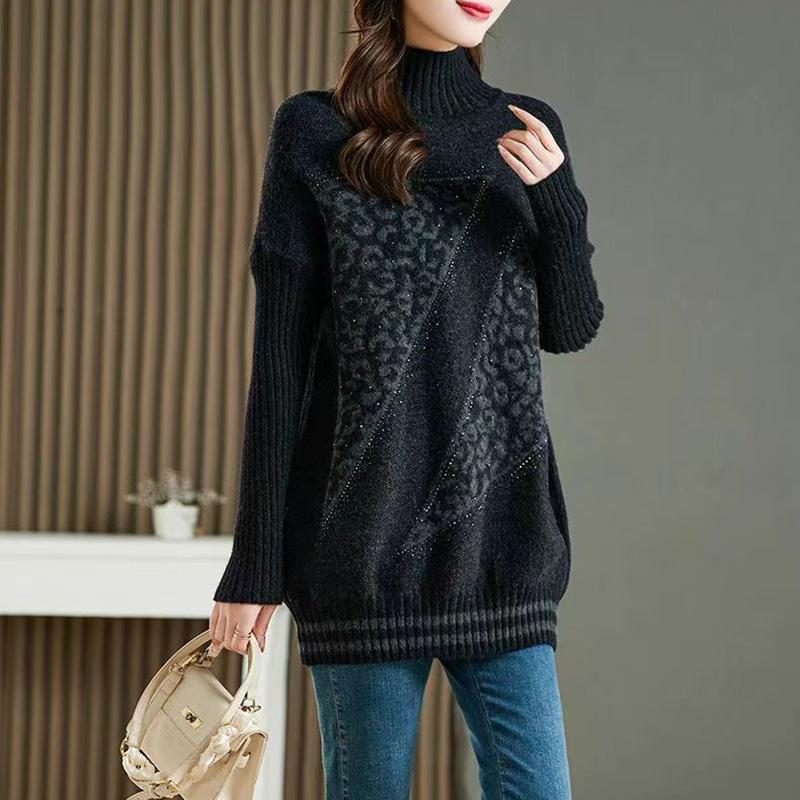 Sweater for Women Thickened Turtleneck Pullover Warm Knitted Striped Base Layer Stretchy Long Sleeve Oversize Jumper Tops