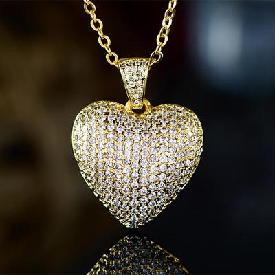 Neue Luxus-Halskette mit Herz-Anhänger, Brauthochzeit, glänzender CZ-Stein, romantisches Mädchengeschenk, elegante Mode-Halskette, Schmuck für Frauen