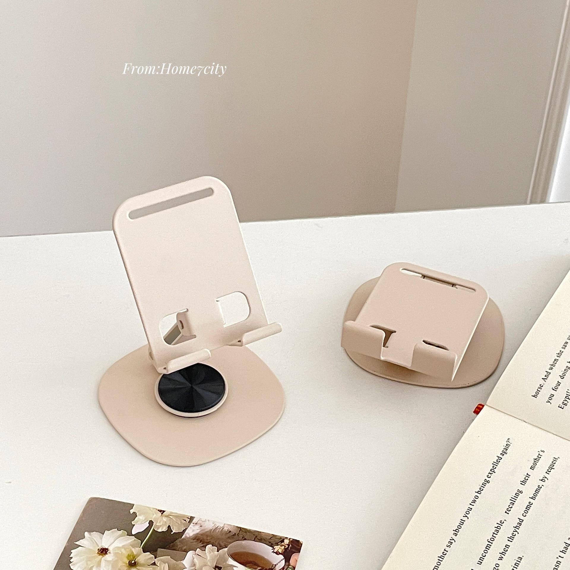 Beige Metal Phone & Tablet Stand: Rotatable, Adjustable, High-Quality for Binge-Watching