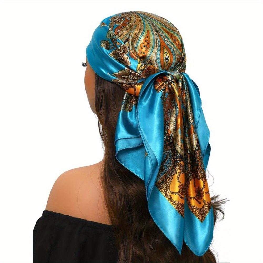 Female Bohemian Style Paisley Printed Square Scarf, Vintage Fashion Headscarf, Fashion Hair Accessories For Women And Girls