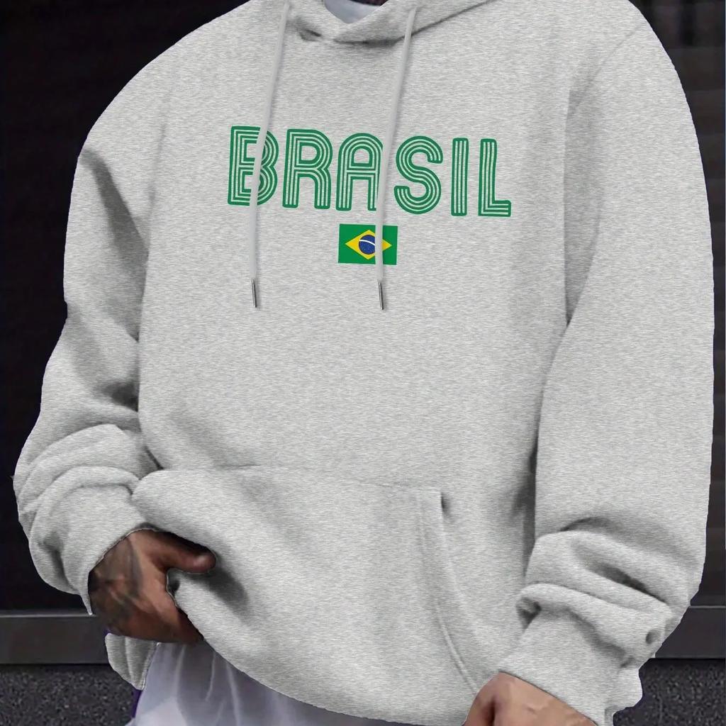 Brazilian Style Men's Hoodie Geometric Pattern Casual Pullover Kangaroo Pocket Autumn Casual Top