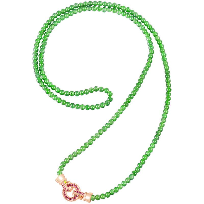 Natural A-grade Jadeite Bright Green 3mm Ball-shaped Jade Beads Necklace Ice Jade Sweater Chain Women about 45cm