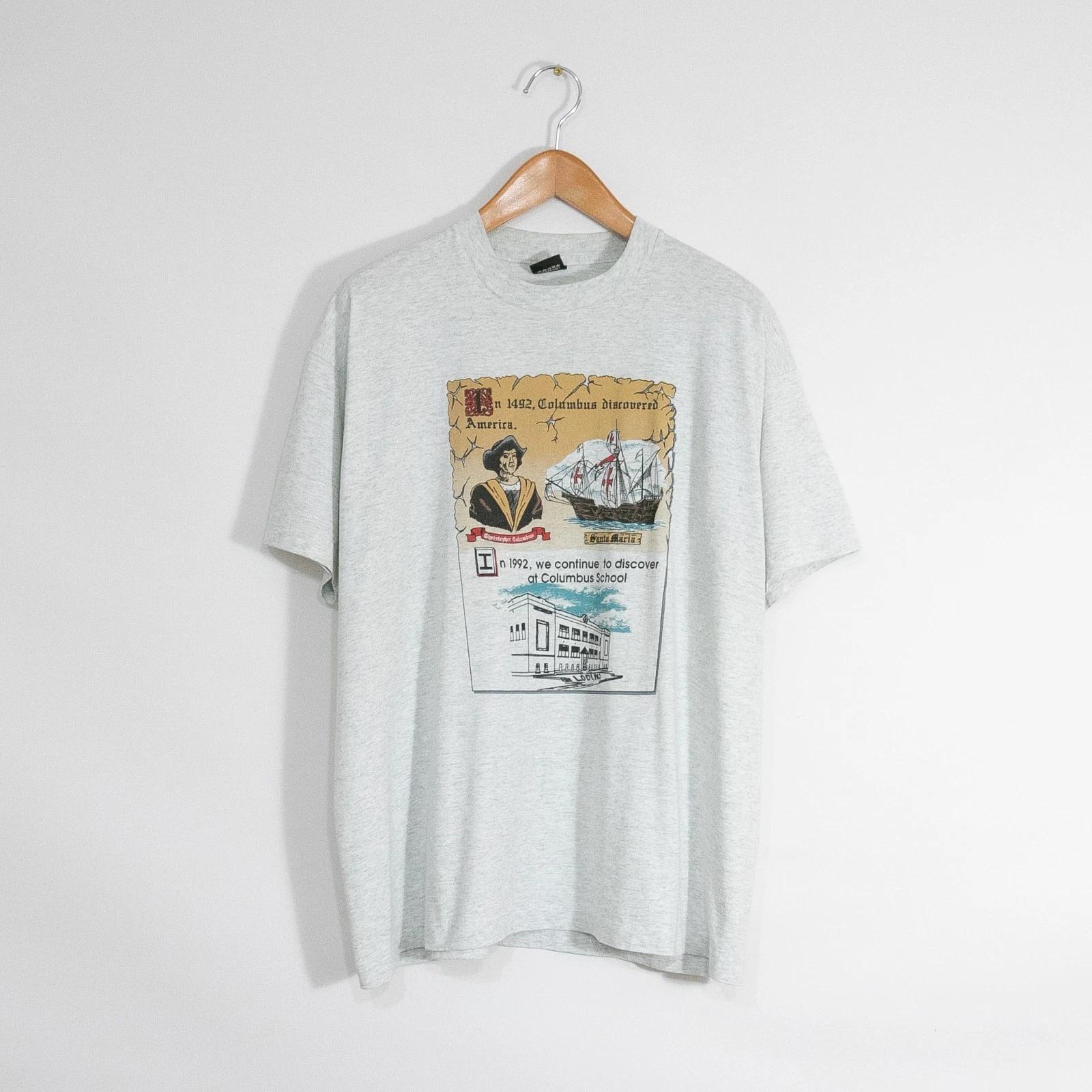Vintage 90s Christopher Columbus T Shirt Mens 2XL   Single Stitch Columbus High 2XL