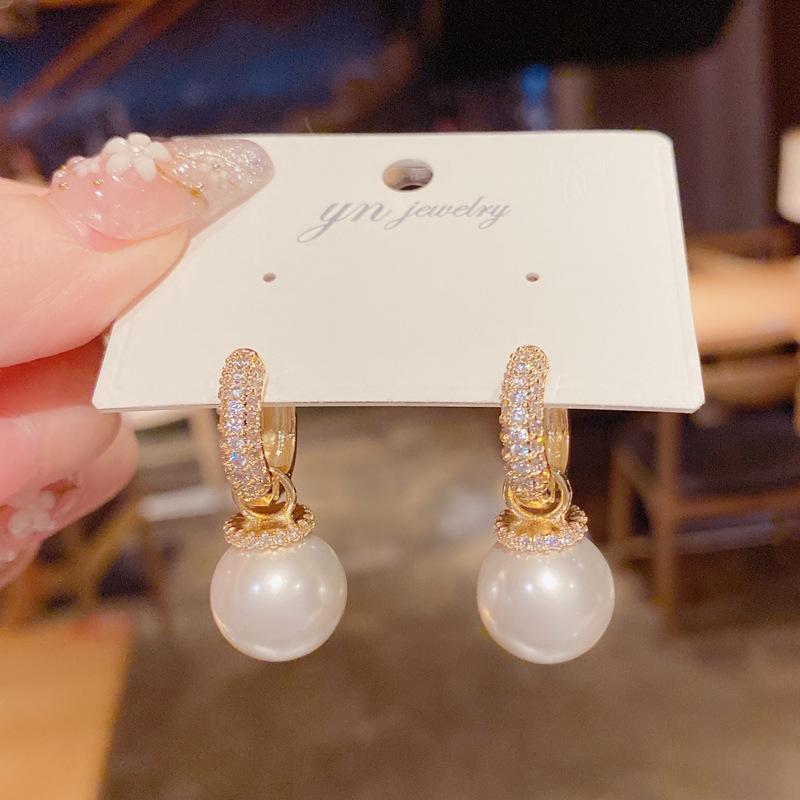 Micro Inlaid Zircon Two Wear Red Pearl Earrings Fashion Elegant Light Luxury Ear Jewelry золотой
